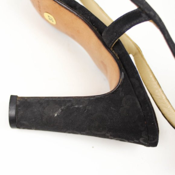 Vintage Gucci Black Fabric GG Monogram Print Slingback High Heels EU 37 Italy - Picture 9 of 12